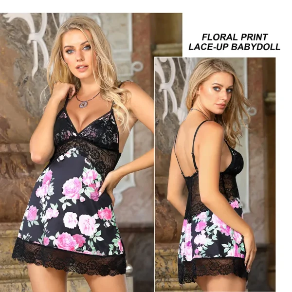 Ensemble nuisette et string floral grande taille