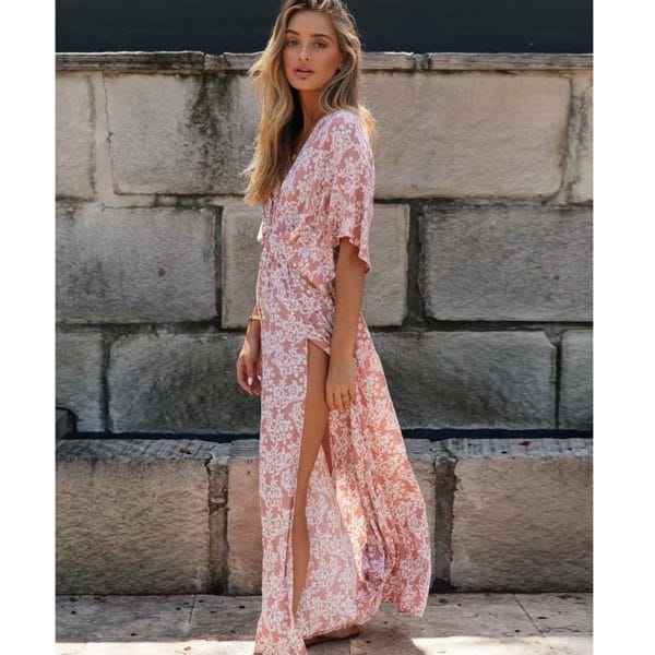 Robe bohème en rose poudré