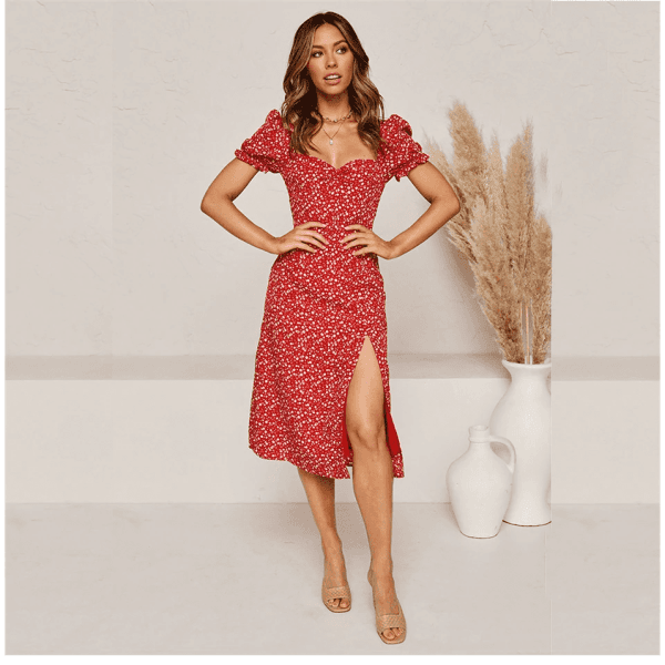 Robe mi-longue midi bohème rouge